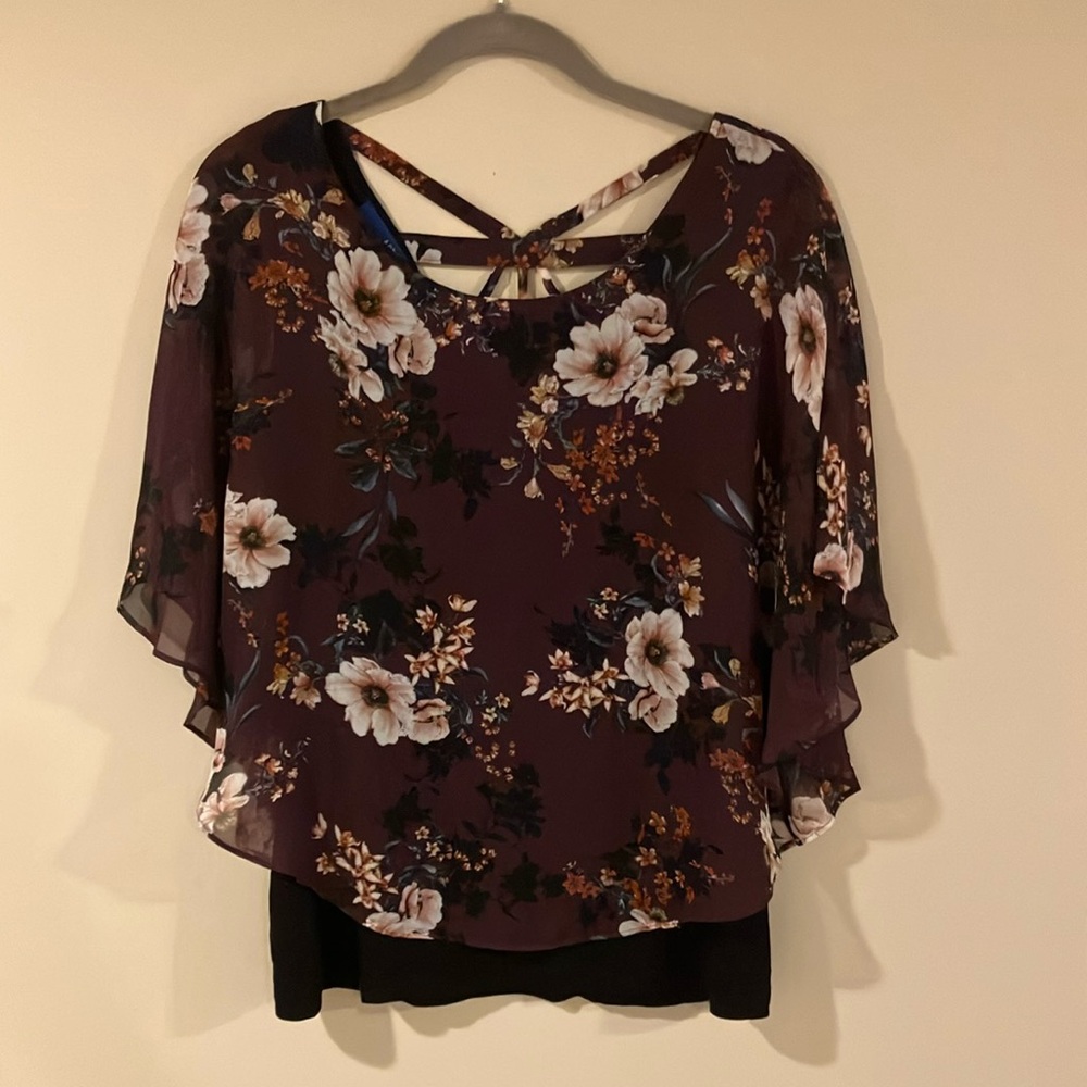 Apt. 9 Plum Floral Poncho Blouse with Built in Tank